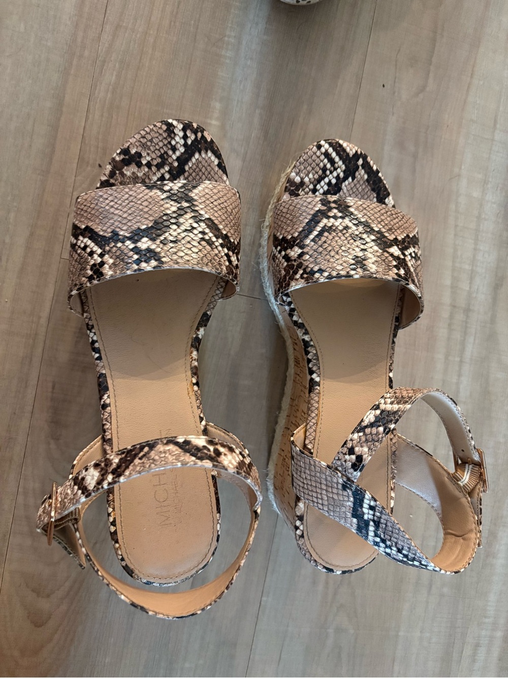 Michael Shannon Snake-Print Espadrille Wedge Sandals in Beige and Black
